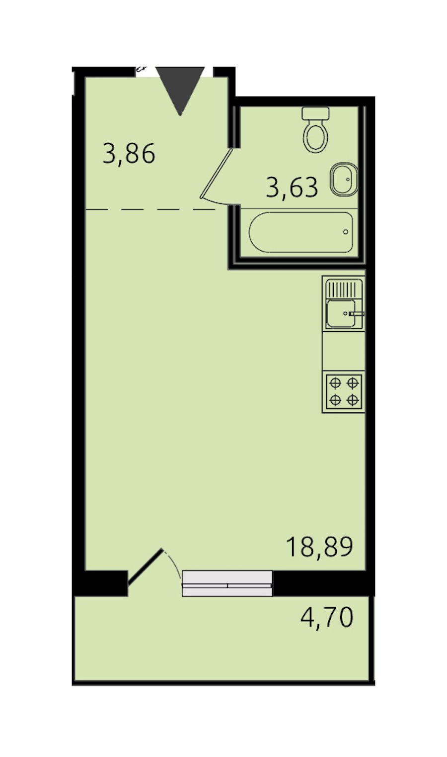 Квартира студия 26.65 м², 16/21 эт., ЖК «Новые горизонты 2»